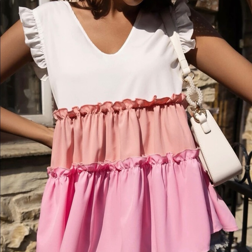 NEW Boutique Pink & White Top